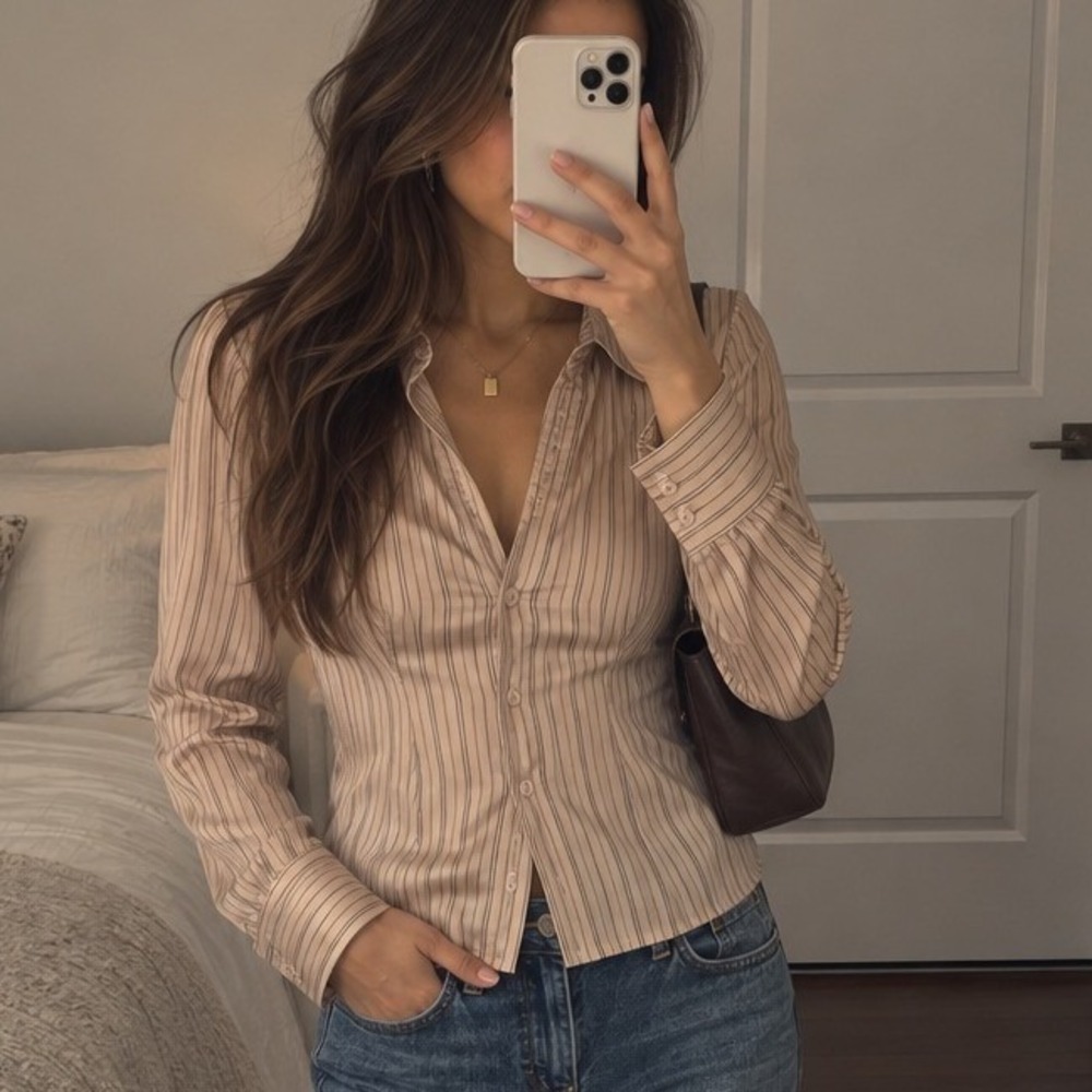 Vintage Jones New York 100% Silk Pink Striped Blouse Shirt Top Office Siren 6